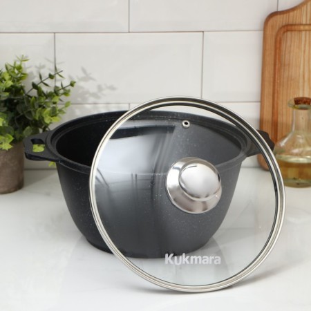 Pan, 3 l, d = 24 cm, h = 17 cm, glass cover, anti -stick coating, color dark marble-1
