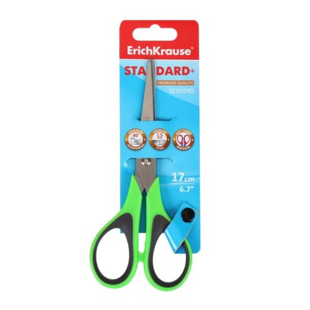 Scissors Erichkrause Standard+, 17 cm, with improved double sharpening, handles with anti -slip rubber inserts, mix-12
