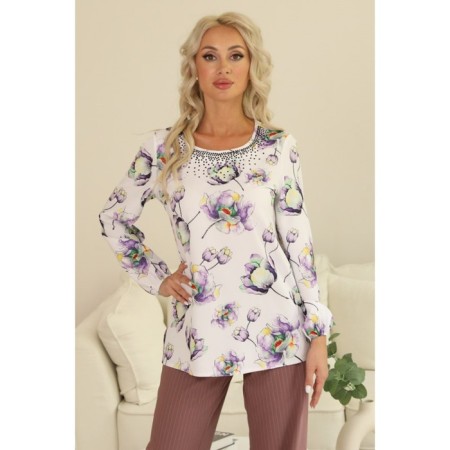 Female blouse, size 42, white, purple color-5