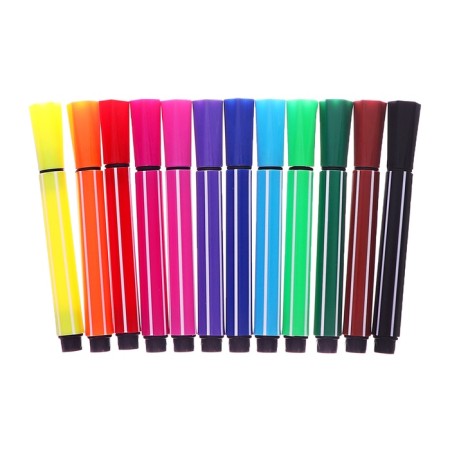 Flomasters 12 colors in the plastic tube of the owl blue, thick ventilated cap-1