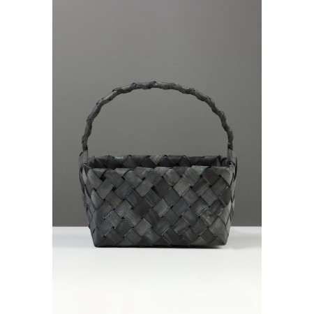 Wicker basket 27 x 14 x 13 cm, mouth pen h = 13 cm, gray, handle