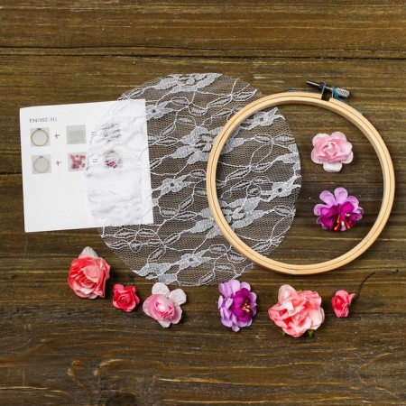 Application from textile details on the hoop "delicate flowers"-2