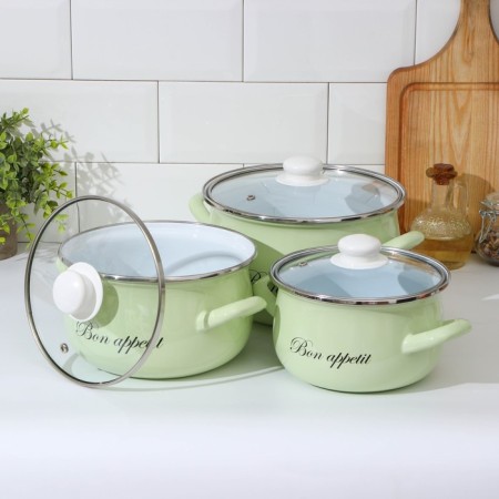 Set of pots "Lime", 3 subjects: 2.1/3.1/4 l, covers, induction, color light green-1
