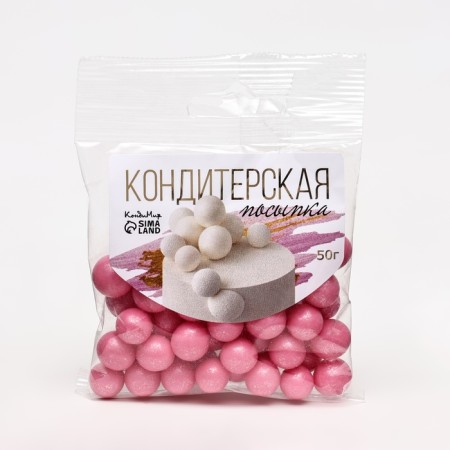 Sprinking confectionery with a soft center "Pearls" pink 12-13 mm 50 g-4