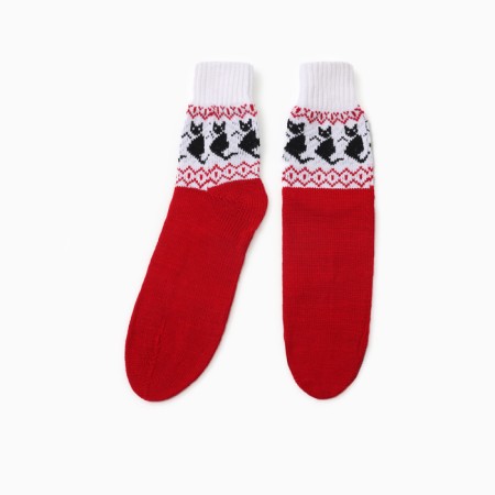 Women's socks "cat", red color, rr 25-27
