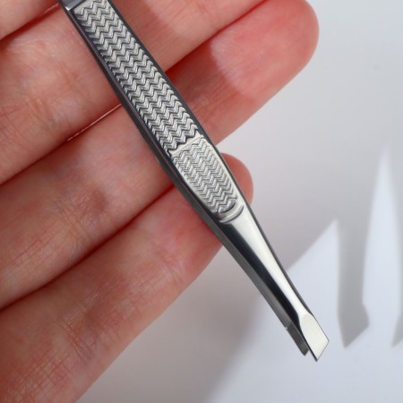 Pinzet "Premium" beveled, narrow, 9 cm, on the blist, silver color-8
