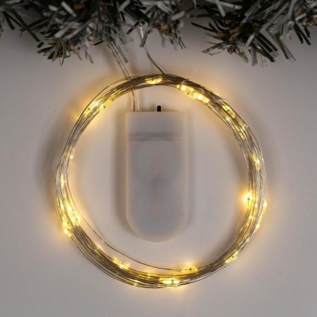 Garland “thread” 5 m dew, ip20, silver thread, 50 LED, glow warm white, CR2032x2