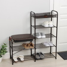 Shoe stand with a seat and a box, 5 tiers, 88.4 × 29.8 × 94.5 cm, color copper antik
