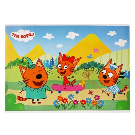 A set for drawing 114 items in a plastic tube, "three cats" (wax pencils 12 colors + stickers + notebook)-3