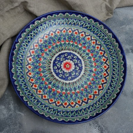 Lryagan Round Rishtan ceramics, 41cm, brown-red-blue ornament-5