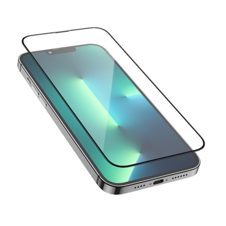 Hoco A26 Protective Glass, for iPhone 13/13 Pro, with a protective mesh for a microphone, black frame-5
