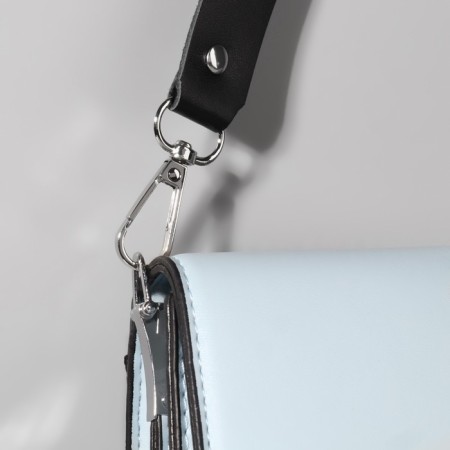 Genuine leather bag, adjustable, with carbines, 60 ± 2 cm × 2.5 cm, black/silver color-6