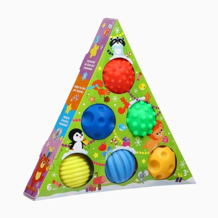 Gift New Year's set of developing tactile balls "Magic Christmas tree", 6 pcs.