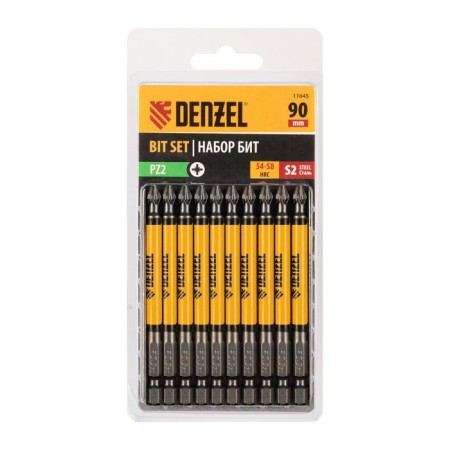 Denzel 11645 bit set, round profile, PZ2 x 90 mm, steel S2, 10 pcs.