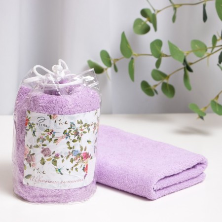 Towel Gift Ethel "Flower mood" color lilac, 50x90cm, 100% cotton, 340 g/m2