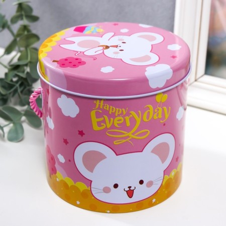 Casket Metal cylinder "Mouse with sweets" mix 11.5x11x11 cm-1