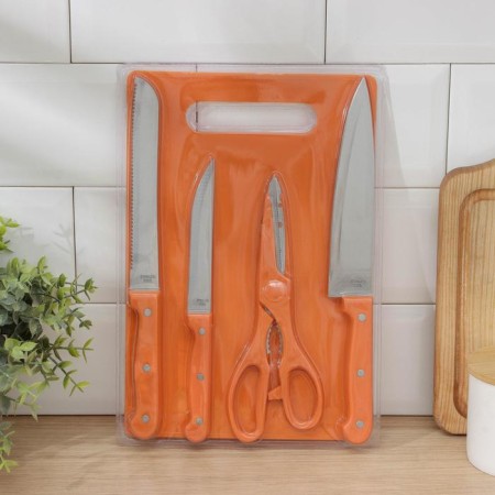 A set of kitchen supplies, 5 objects: knives 12 cm, 17 cm, 17.5 cm, board, color mix-8