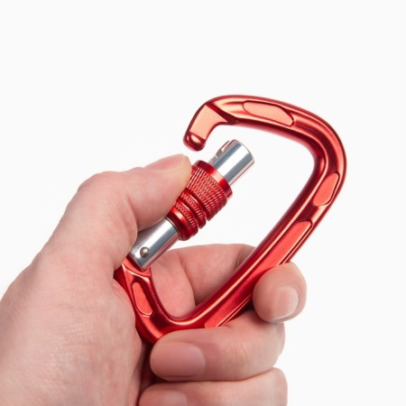 Carabiner with a clutch, 10 x 6 cm, 24 kn, red-1