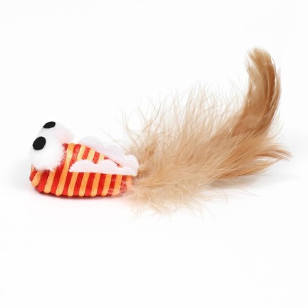 Toy for cats "striped fish" with feathers, 5 cm, orange-2