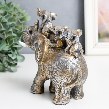 Souvenir Polystone "Elephant and three elephants on the back" Light gold 15x8.5x6 cm-1
