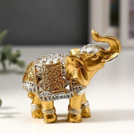 Souvenir Polystone "Golden Elephant in the Mirror Popon" 8.5x9.2x3.7 cm mix-2