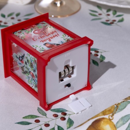 LED figure "Red Lantern with Bullfinaries" 6.3 × 12 × 6.3 cm, plastic, batteries AG13x3, glow warm white-2