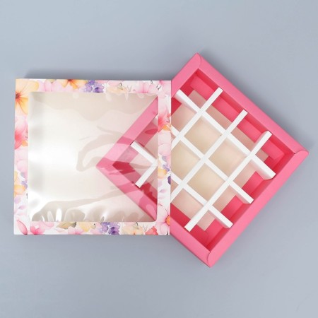 Box for sweets, confectionery packaging, 16 cells, “flowers” ​​17.7 x 17.7 x 3.8 cm-5