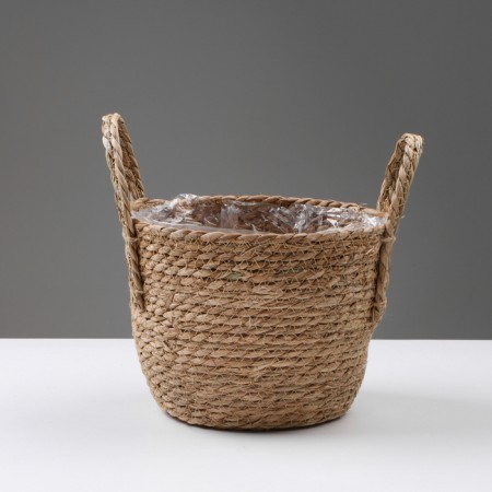 Kashpo wicker "Kenya" round with handles, 21.5x21.5x18.8 cm, natural