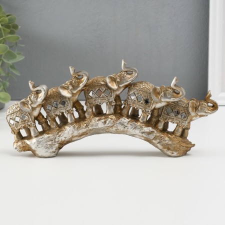 Polystone souvenir "Five elephants on a stone in blankets with fringe" 11x24.5x4.5 cm-1