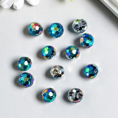 Buttons plastic for creativity 1 puncture "ball holography. Blue-green" set 12 pcs d = 1.2 cm 785543-2