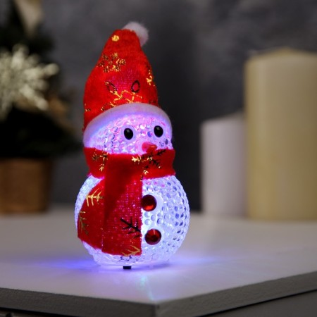 Christmas tree toy "Snowman", 10 cm, from batteries, glow of multi (RGB)