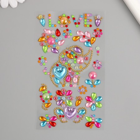 Decorative jewelry from rhinestones "Elephant and flowers"