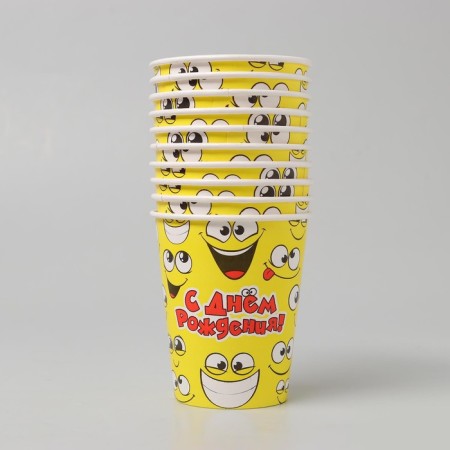 A one -time paper glass "Happy Birthday" emoticons (250 ml)-1