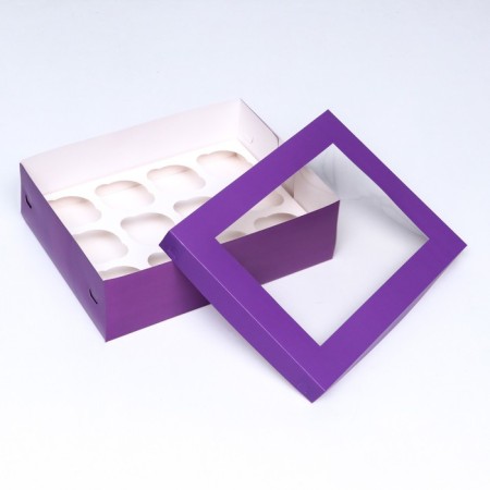 Packaging for 12 cupcakes with a window, lilac, 32.5 x 25.5 x 10 cm-3