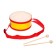 Toy drum, with sticks, on the tape, paper membrane, size: 15 × 15 × 7 cm