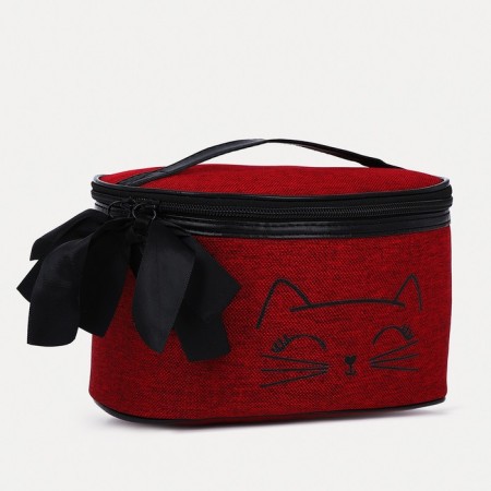 Cosmetic bag with a lightning, with a lining, burgundy color