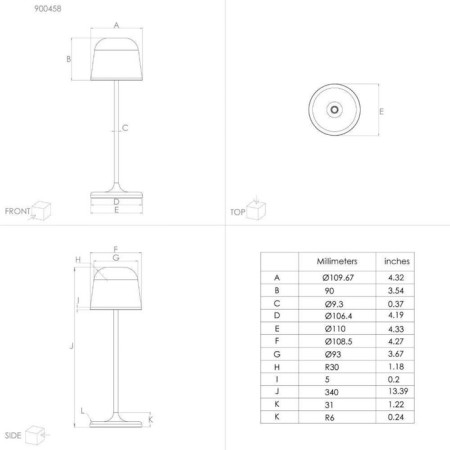 Manner table lamp, LED 2.2W USB Type-C IP54-6
