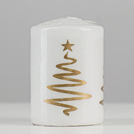 Candle - Cylinder "Christmas tree", 5.6x8 cm, white with gold-2