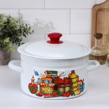 Cylindrical pan, 3 l, enameled cover, induction, neckline