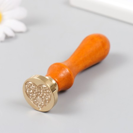 Printing for wax with a wooden handle "Heart with curls" 9x2.5x2.5 cm-4