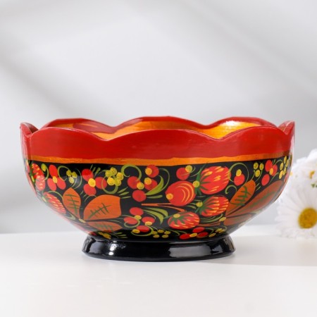 Salad bowl, carved, 15-16 × 7 cm, Khokhloma-3