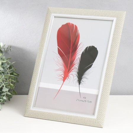 Photo frame Plastic format A4 "Weaving Bezh" Inner silver stroke 34.8x26.3 cm-1