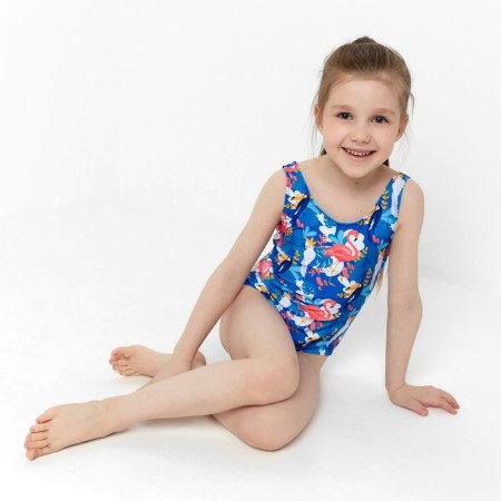 Swimsuit is alleged, the color is blue/flamingos, height 122 cm-2