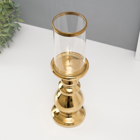 Ceramics candlestick, glass for 1 candle "Albero" d = 7.5 cm gold 9.5x9.5x35 cm-2
