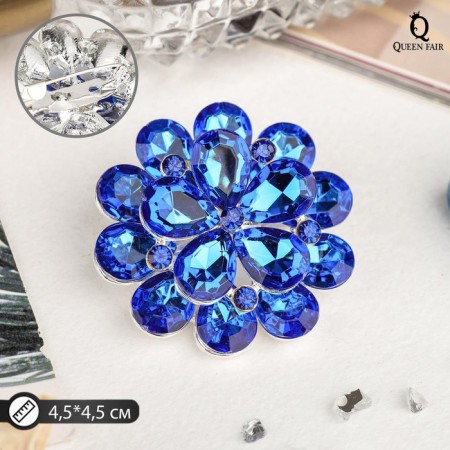 Brooch "Flower" Vasille, blue color in silver