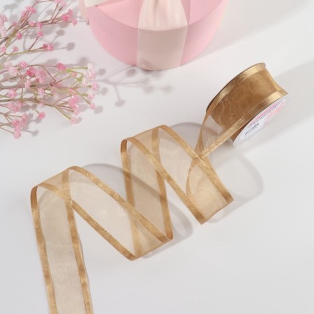 Decorative tape, nylon/satin, 40 mm, 18 ± 1 m, beige color-1