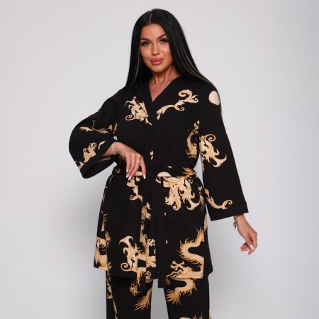 Female set (robe/top/pants), black color, size 46-2