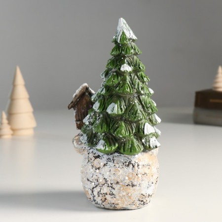 Polystone souvenir "Santa Claus in a cap-flap, with a birdhouse and a bird" 9x8x19.5 cm-2