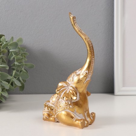 Souvenir Polystone "Elephant and Elephant. Indian patterns" Gold 10.3x6.6x18.8 cm-3