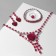 Set 4 objects: earrings, necklaces, bracelet, “heart” ring in circles, pink color in silver